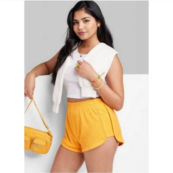 Wild Fable Women's High-Rise Towel Terry Dolphin Shorts Vibrant Orange